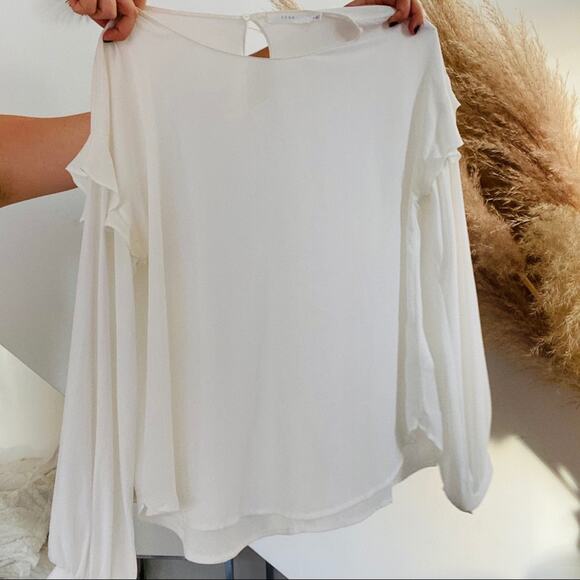 NORDSTROM LUSH White Ruffle Keyhole Button Back Long Sleeve Blouse Shirt Top M - Picture 4 of 8